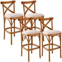 Kit 04 Banquetas Altas Cozinha Bancada Bar Sala de Jantar Estofada Ávila L02 Suede Bege - Lyam
