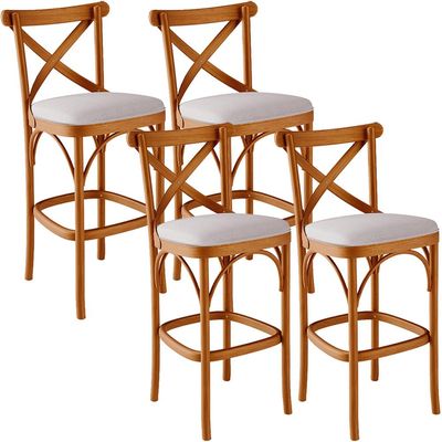 Kit 04 Banquetas Altas Cozinha Bancada Bar Sala de Jantar Estofada Ávila L02 Linho Bege - Lyam