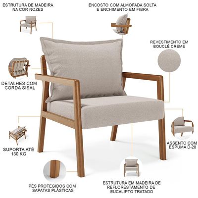 Poltrona Decorativa Para Sala de Estar e Living Alícia B04 Bouclê Creme - Lyam Decor