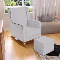 Poltrona de Amamentação com Balanço Mavie L02 Linho Cinza - Lyam Decor