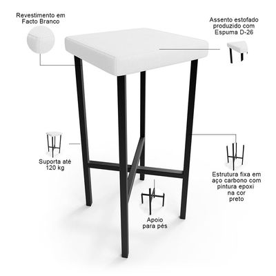 Kit 02 Banquetas Alta Bar Cozinha Sala De Jantar Preto Stella L02 Facto Branco - Lyam Decor