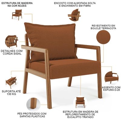 Poltrona Decorativa Para Sala de Estar e Living Alícia B04 Bouclê Terracota - Lyam Decor