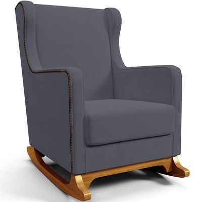 Poltrona de Amamentação com Balanço e Puff Mavie L02 Suede Cinza - Lyam Decor