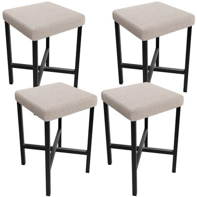 Kit 04 Banquetas Baixa Bar Cozinha Sala De Jantar Preto Stella L02 Bouclê Creme - Lyam Decor