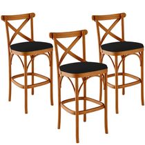 Kit 03 Banquetas Altas Cozinha Bancada Bar Sala de Jantar Estofada Ávila L02 Suede Preto - Lyam