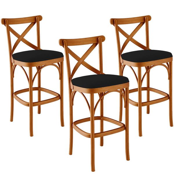 Kit 03 Banquetas Altas Cozinha Bancada Bar Sala de Jantar Estofada Ávila L02 Suede Preto - Lyam Kit 03 Banquetas Altas Cozinha Bancada Bar Sala de Jantar Estofada Ávila L02 Suede Preto - Lyam