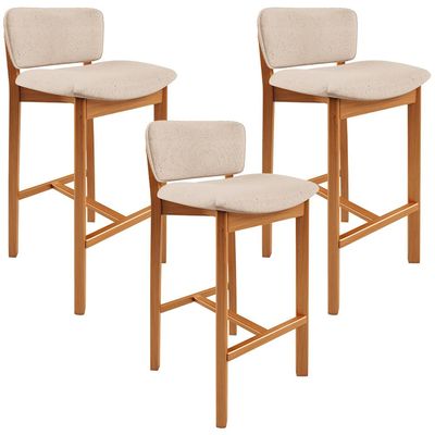 Kit 03 Banquetas Alta Para Cozinha Sala de Jantar Bar Dara L02 Linho Bege - Lyam Decor