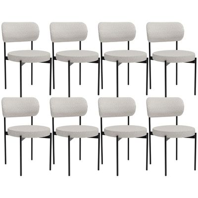 Kit 08 Cadeiras Estofadas Para Sala De Jantar Louvre L02 Bouclê Cru - Lyam Decor