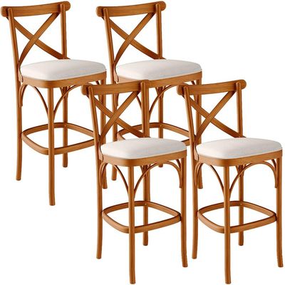 Kit 04 Banquetas Altas Cozinha Bancada Bar Sala de Jantar Estofada Ávila L02 Linho Cru - Lyam