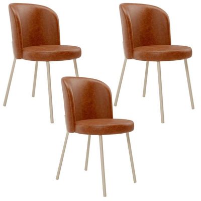 Kit 3 Cadeiras Sala de Jantar Estofada Gavi Arena L02 Couríssimo Camel - Lyam Decor