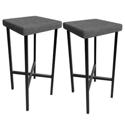 Kit 02 Banquetas Alta Bar Cozinha Sala De Jantar Preto Stella L02 Linho Cinza Escuro - Lyam Decor