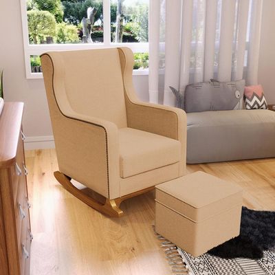 Poltrona de Amamentação com Balanço Mavie L02 Bouclê Mostarda - Lyam Decor