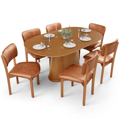 Mesa Para Sala de Jantar Valência com 06 Cadeiras Sala de Jantar Dara L02 Couríssimo Camel - Lyam Decor