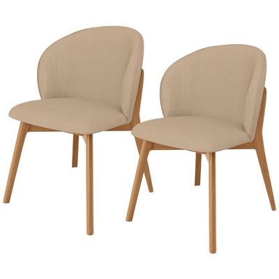Kit 02 Cadeiras de Jantar e Estar Living Estofada Mia L02 Linho Bege Escuro - Lyam Decor
