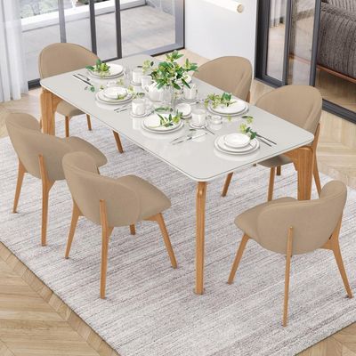 Kit 02 Cadeiras de Jantar e Estar Living Estofada Mia L02 Linho Bege Escuro - Lyam Decor