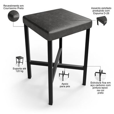 Kit 06 Banquetas Baixa Bar Cozinha Sala De Jantar Preto Stella L02 Couríssimo Preto - Lyam Decor