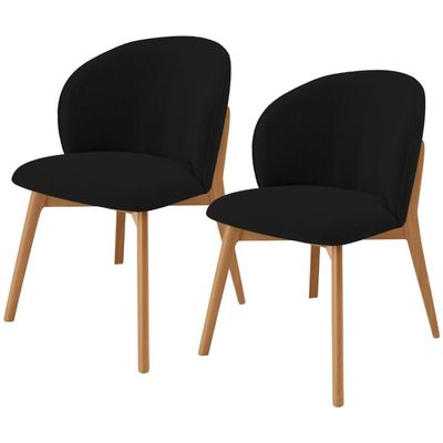 Kit 02 Cadeiras de Jantar e Estar Living Estofada Mia L02 Bouclê Preto - Lyam Decor