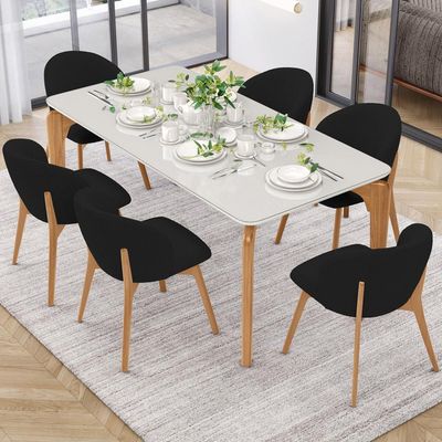 Kit 02 Cadeiras de Jantar e Estar Living Estofada Mia L02 Bouclê Preto - Lyam Decor