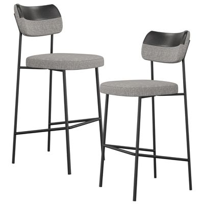 Kit 02 Banquetas Alta Bar Cozinha Sala Jantar Preto Melina L02 Couríssimo Preto Linho Cinza - Lyam Decor