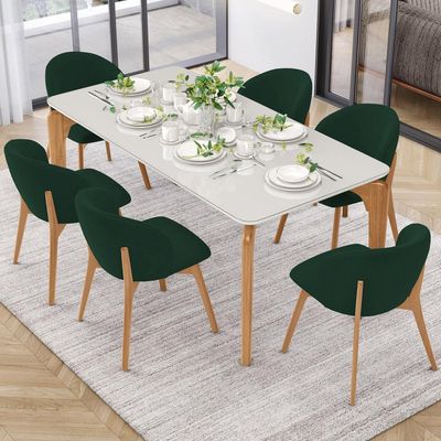 Kit 02 Cadeiras de Jantar e Estar Living Estofada Mia L02 Suede Verde Musgo - Lyam Decor