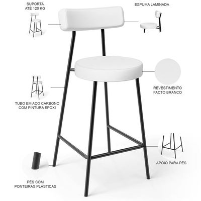 Kit 05 Banquetas Baixas Para Cozinha Sala De Jantar Bar Bancada Milão L02 Facto Branco - Lyam Decor