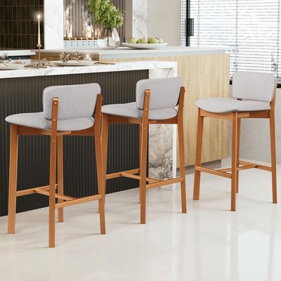 Kit 03 Banquetas Alta Para Cozinha Sala de Jantar Bar Dara L02 Linho Cinza - Lyam Decor