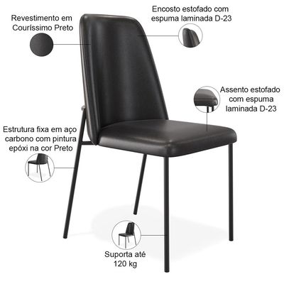 Kit 02 Cadeiras Decorativa Estofada Para Sala De Jantar Bella L02 Couríssimo Preto - Lyam Decor