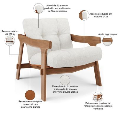 Poltrona Decorativa Fixa Para Sala Living Ikary L02 Canela Prime Bouclê Branco - Lyam Decor