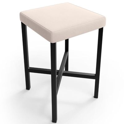 Kit 04 Banquetas Baixa Bar Cozinha Sala De Jantar Preto Stella L02 Suede Bege - Lyam Decor
