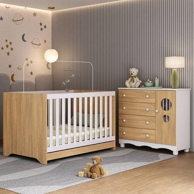 Berço Americano 3 Em 1 Com Colchão Incluso E Cômoda Suspiro Multimóveis MP4718 Branco-madeirado