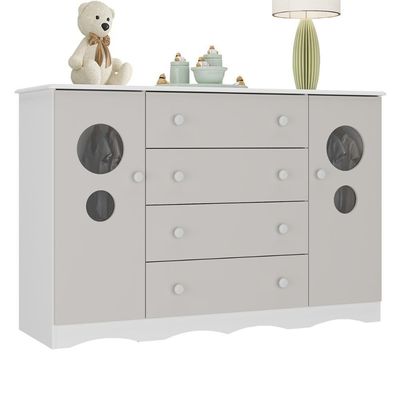 Cômoda Infantil 125cm 2 Portas Com Vidro E 4 Gavetas Sonho Multimóveis MP4475 Branco-off White