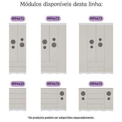 Cômoda Infantil 125cm 2 Portas Com Vidro E 4 Gavetas Sonho Multimóveis MP4475 Branco-off White