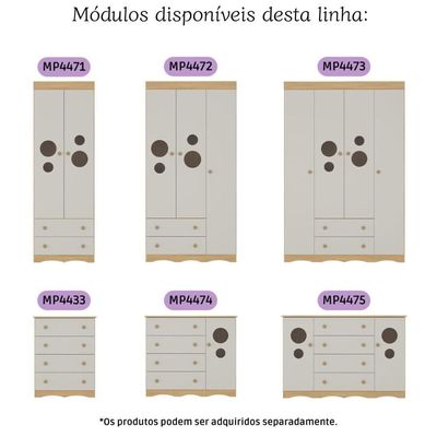 Cômoda Infantil 95cm 1 Porta Com Vidro E 4 Gavetas Sonho Multimóveis MP4474 Madeirado-off White