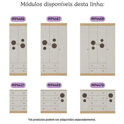 Cômoda Infantil 95cm 1 Porta Com Vidro E 4 Gavetas Pirulito Multimóveis MP4469 Madeirado-off White