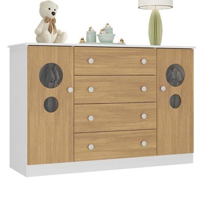 Cômoda Infantil 125cm 2 Portas Com Vidro E 4 Gavetas Pirulito Multimóveis MP4470 Branco-madeirado