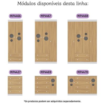 Cômoda Infantil 125cm 2 Portas Com Vidro E 4 Gavetas Pirulito Multimóveis MP4470 Branco-madeirado