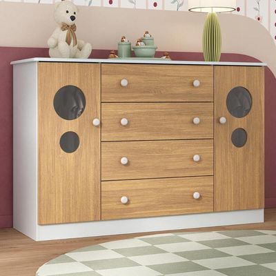 Cômoda Infantil 125cm 2 Portas Com Vidro E 4 Gavetas Pirulito Multimóveis MP4470 Branco-madeirado