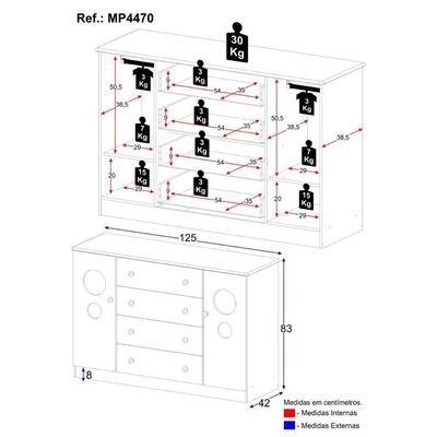 Cômoda Infantil 125cm 2 Portas Com Vidro E 4 Gavetas Pirulito Multimóveis MP4470 Madeirado