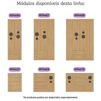 Cômoda Infantil 125cm 2 Portas Com Vidro E 4 Gavetas Pirulito Multimóveis MP4470 Madeirado