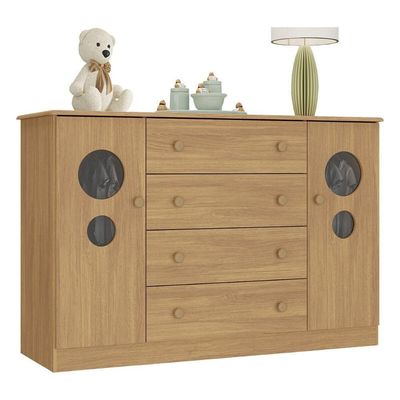 Cômoda Infantil 125cm 2 Portas Com Vidro E 4 Gavetas Pirulito Multimóveis MP4470 Madeirado