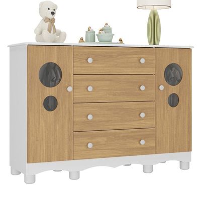 Cômoda Infantil 125cm 2 Portas Com Vidro E 4 Gavetas Suspiro Multimóveis MP4460 Branco-madeirado