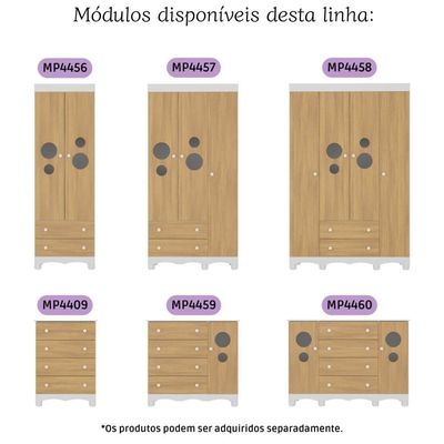 Cômoda Infantil 125cm 2 Portas Com Vidro E 4 Gavetas Suspiro Multimóveis MP4460 Branco-madeirado