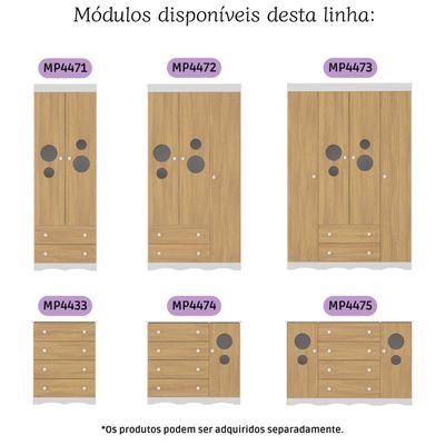 Cômoda Infantil 125cm 2 Portas Com Vidro E 4 Gavetas Sonho Multimóveis MP4475 Branco-madeirado