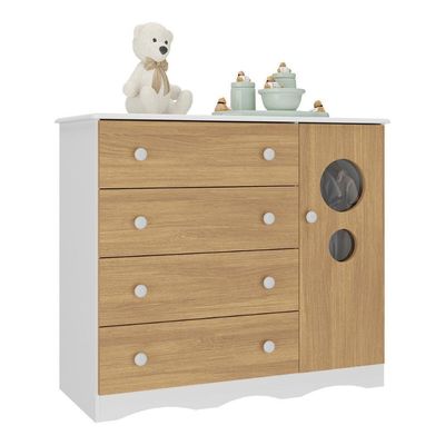 Cômoda Infantil 95cm 1 Porta Com Vidro E 4 Gavetas Sonho Multimóveis MP4474 Branco-madeirado