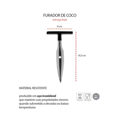 Furador de Coco Abridor Aço Inox Cabo Preto