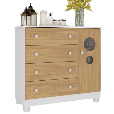 Cômoda Infantil 95cm 1 Porta Com Vidro E 4 Gavetas Bombom Multimóveis MP4464 Branco-madeirado