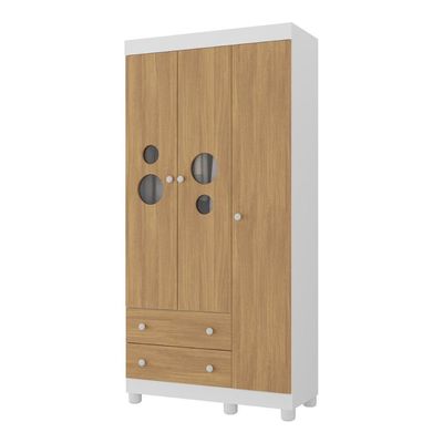 Guarda-roupa Infantil 92cm Com Vidro 3 Portas E 2 Gavetas Bombom Multimóveis MP4462 Branco-madeirado