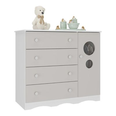 Cômoda Infantil 95cm 1 Porta Com Vidro E 4 Gavetas Sonho Multimóveis MP4474 Branco-off White