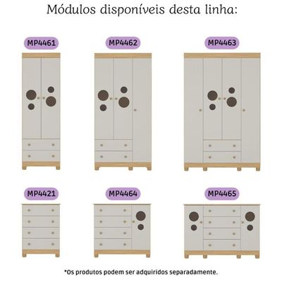 Cômoda Infantil 95cm 1 Porta Com Vidro E 4 Gavetas Bombom Multimóveis MP4464 Madeirado-off White