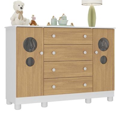 Cômoda Infantil 125cm 2 Portas Com Vidro E 4 Gavetas Bombom Multimóveis MP4465 Branco-madeirado